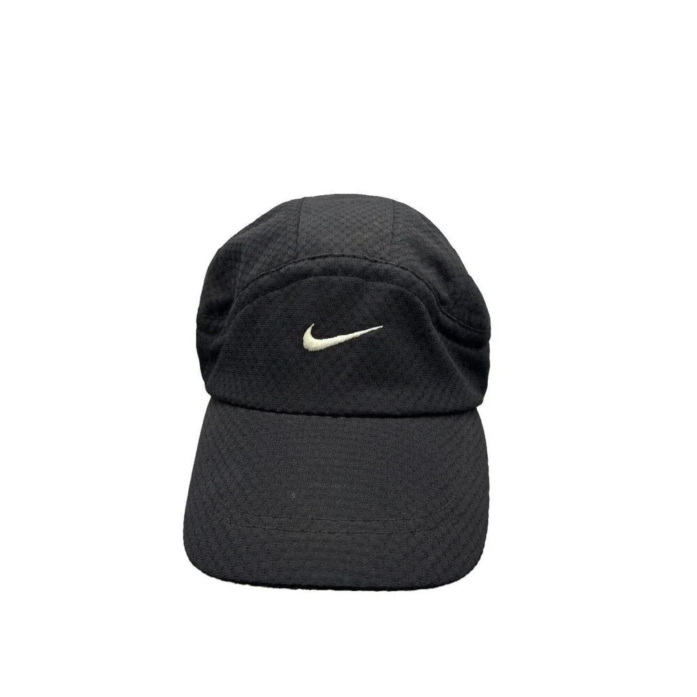 Vintage Nike 5 Panel Hat Black Mesh Running Camp Cap Y2K